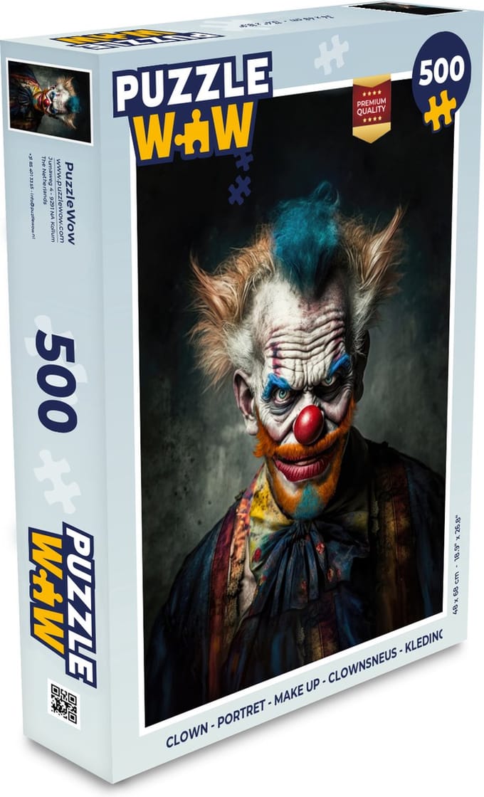 Puzzel Clown - Portret - Make up - Clownsneus - Kleding - Legpuzzel - Puzzel 500 stukjes
