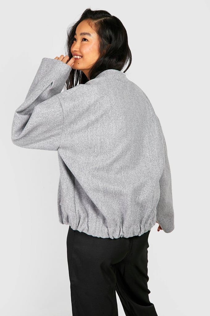 boohoo Dames Wol-look Oversized Bomberjack | Grey | Maat: 14