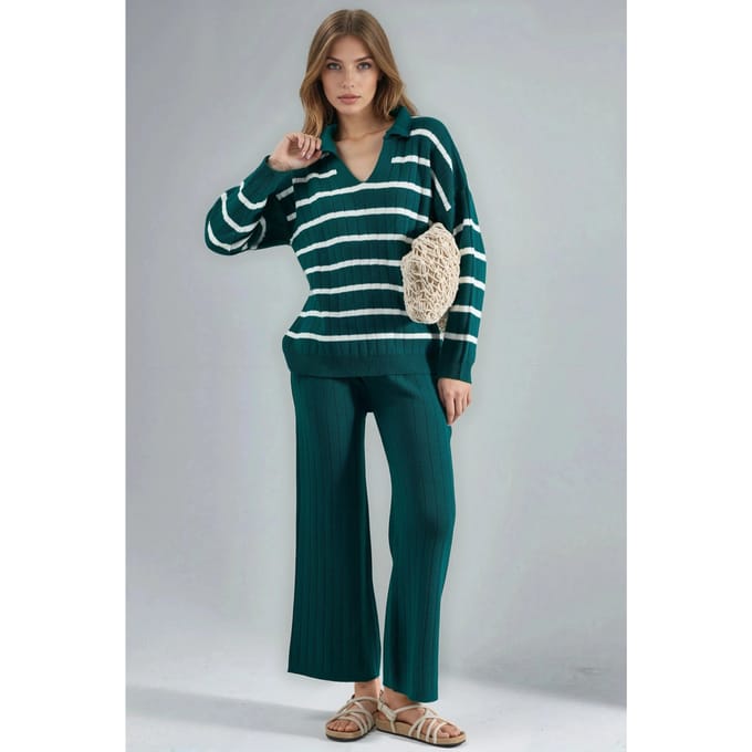 Gestreept Brei Co-ord Set met Polokraag