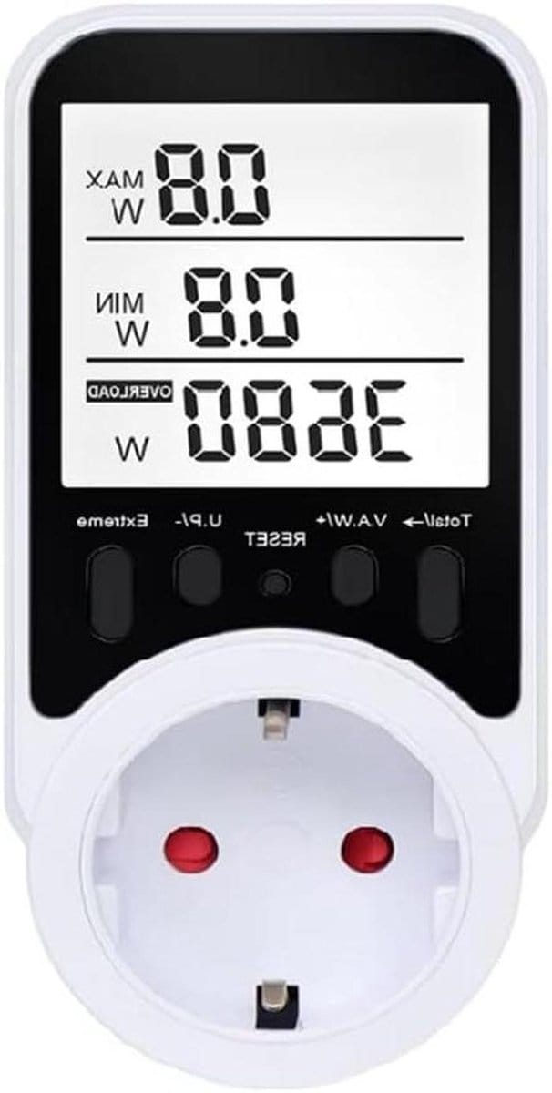 Digitale Energiemeter - Wattmeter Stroommeter - Stroomverbruik Meten - Overbelastingsalarm - EU-stekker - Wit