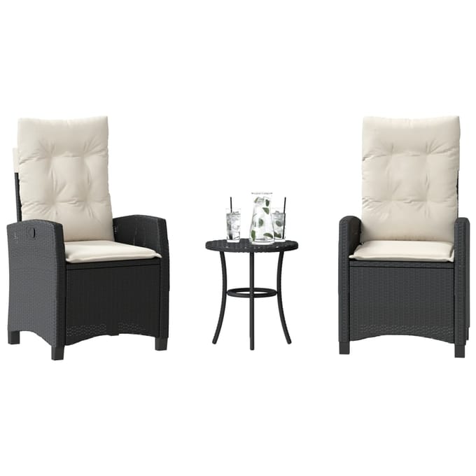 vidaXL - 3-delige - Bistroset - met - kussens - poly - rattan - zwart