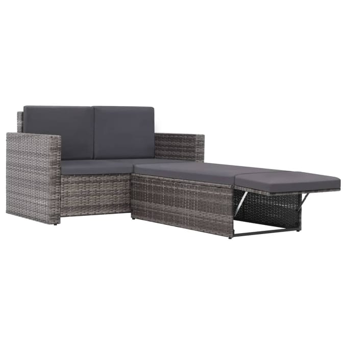 vidaXL - 2-delige - Loungeset - met - kussens - poly - rattan - grijs
