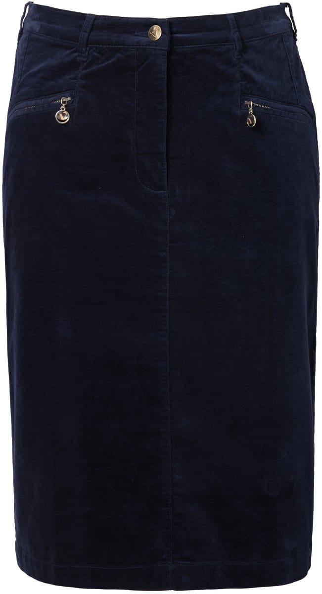Ulla Popken - Dames - Fluwelen rok Mony ritszakken comfortabele tailleband - Marine - Maat 60