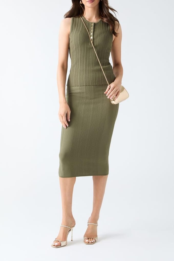 GUESS Giada Swtr Skirt Army Olive Größe: M | Midiröcke Outlet | Damen | Grün