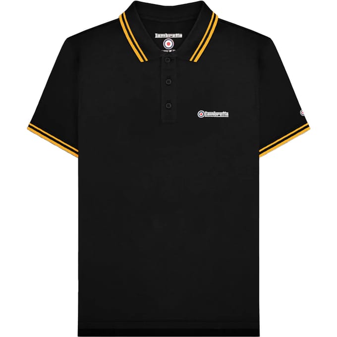 Lambretta Heren SS25 Twin Tip Poloshirt (Zwart/Goud)