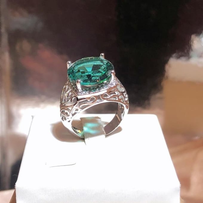 Groene Topaas Edelsteen Ring Ingelegd Zirkonia Retro Bloem Ring No. 10 white