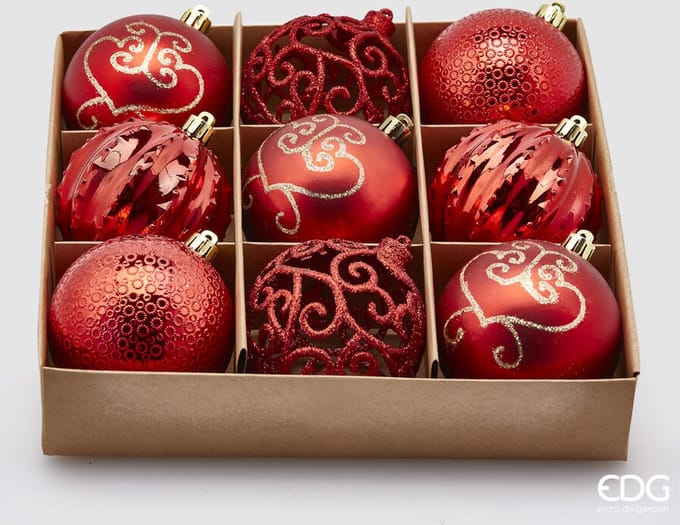EDG - Enzo De Gasperi Rode kerstballen mix PVC D8 - set van 9st
