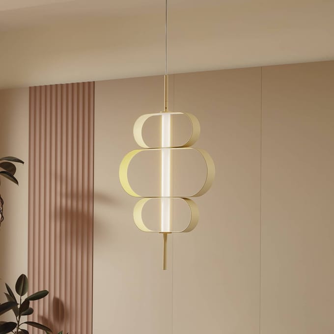 Lucande LED hanglamp Audrina, beige, metaal, dimbaar