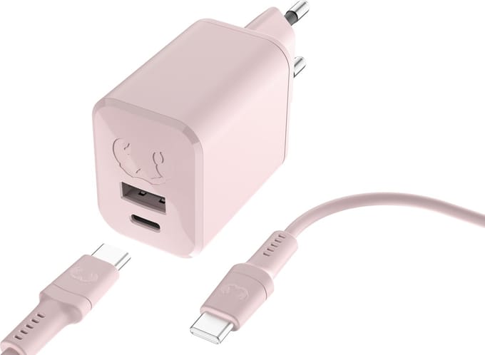 Fresh 'n Rebel USB + USB-C mini Snellader - Inclusief USB-C oplaadkabel (2m) - 45W oplader - Compact en Veilig - Smokey Pink