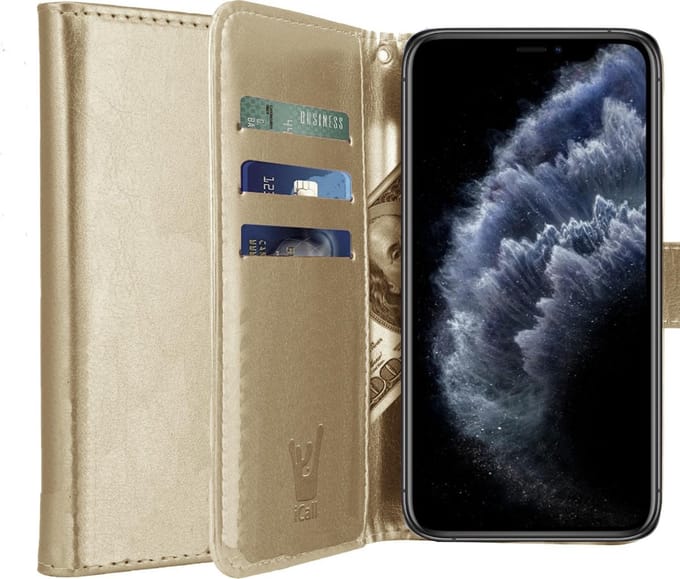 Hoesje geschikt voor iPhone 11 Pro Max - Goud Book Cover Kunstleer Wallet