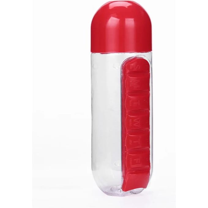 Bouteille d'eau en plastique pour sport, boîtes à pilules quotidiennes, capsules, tasse d'eau, organisateur de médicaments, bouteilles de boisson rouge
