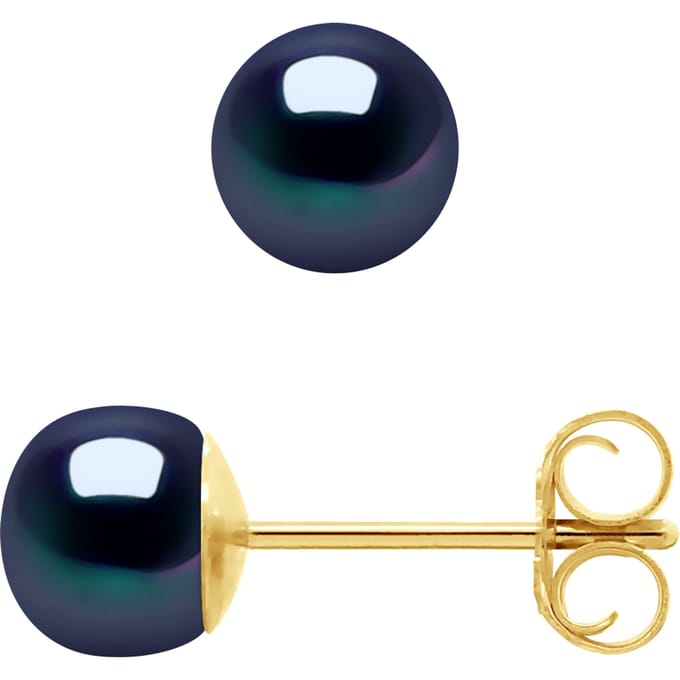 Stud Earrings Gekweekte parels 56mm Black Yellow Gold