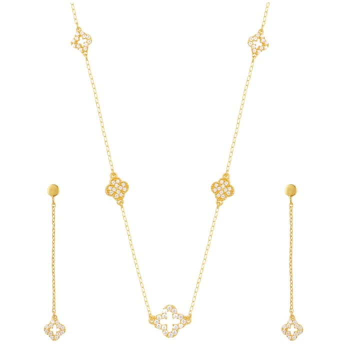 Luxe Klavers Sieraden Set met Zirkonia Kristallen - Goud
