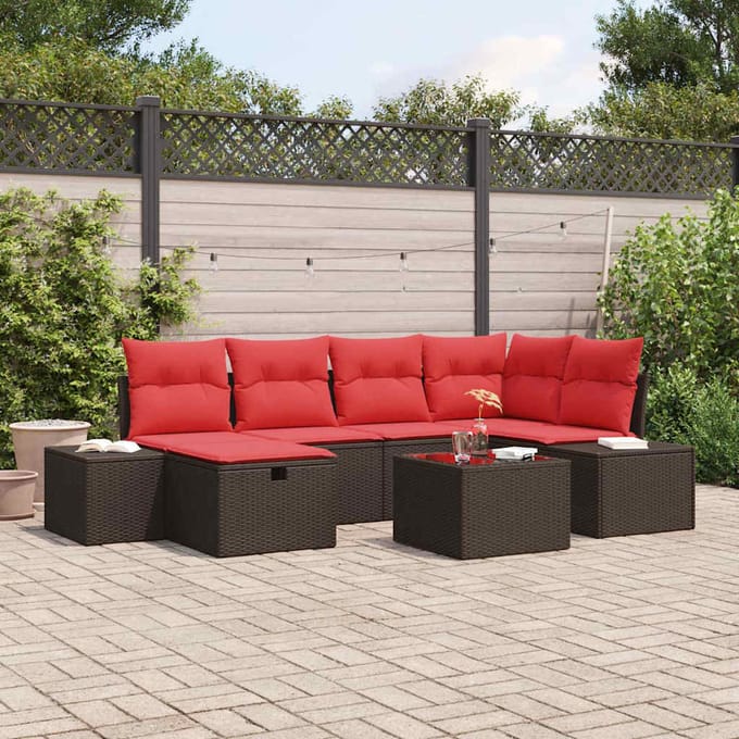 vidaXL - Tuinbank - Set - 7 - st - Bruin - poly - rattan