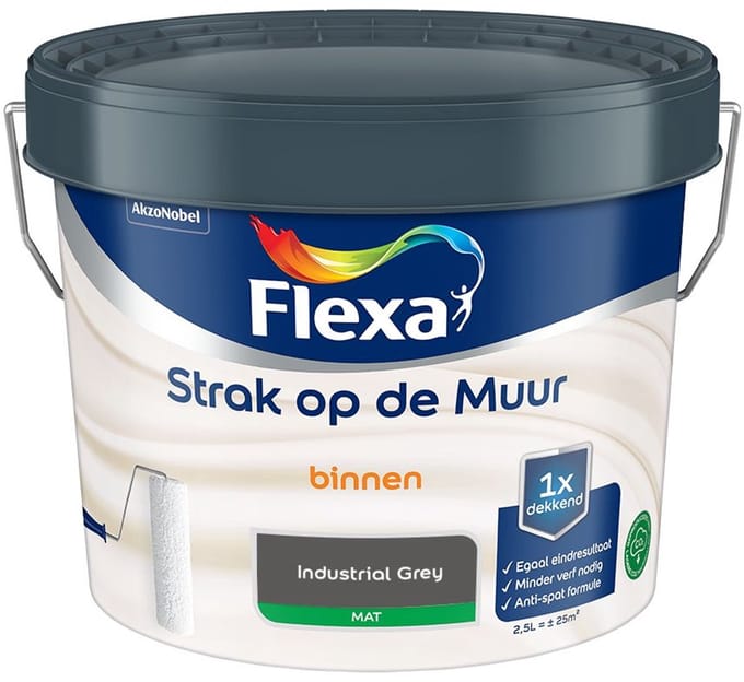 Flexa - Strak Op De Muur Binnen Mat - Industrial Grey - Mengverf - 2,5 L
