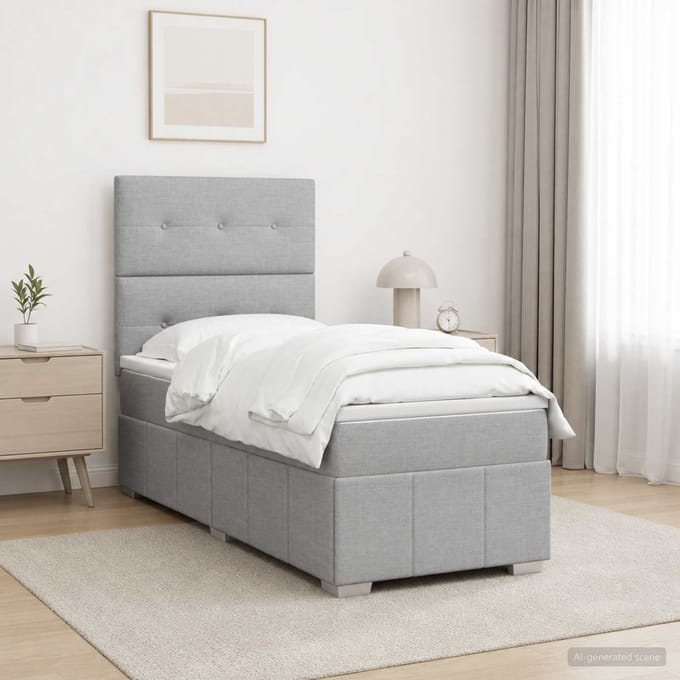 vidaXL - Boxspringbed - met - matras - Lichtgrijs - 100 - x - 200 - cm - Stof