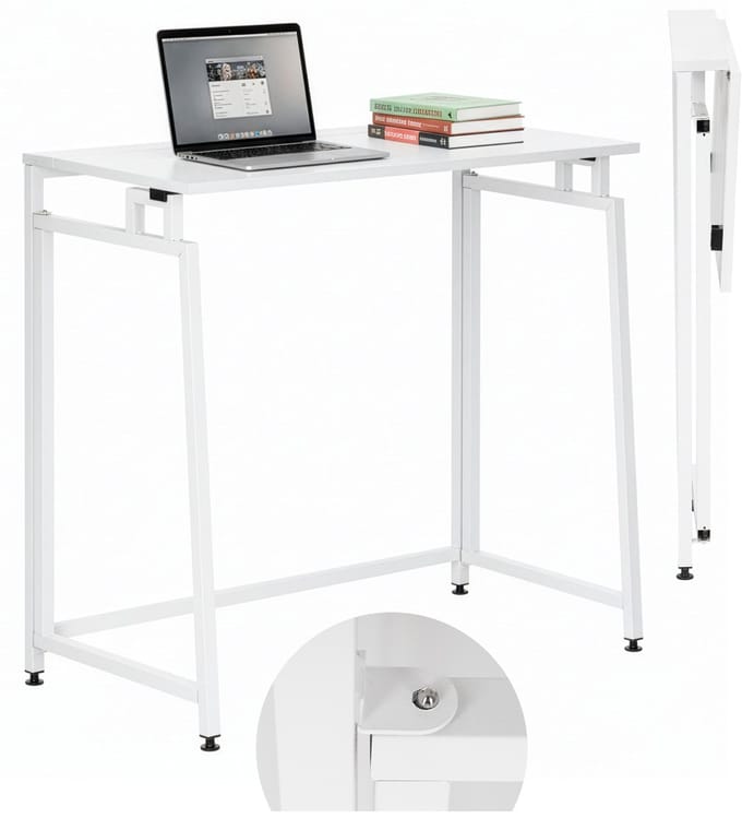 Springos Bureau – Werkbureau – Computer Bureau – Bureautafel – Opklapbaar – 80 X 75 X 40 CM – 30 Kg - industriële - Wit