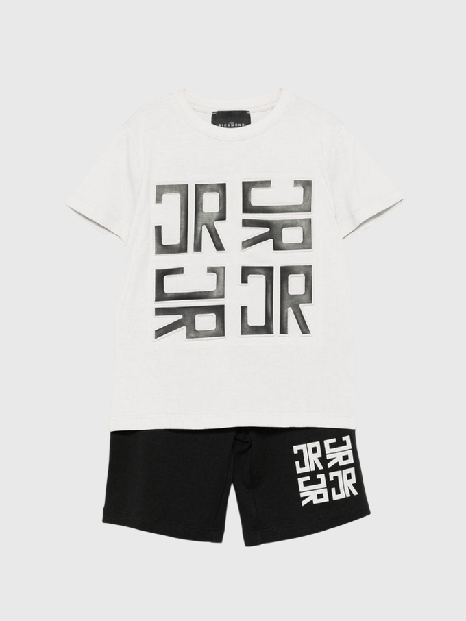 set t-shirts en baby bermuda wit-blauw