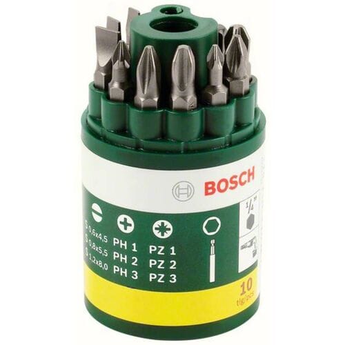 Bosch Accessories Promoline 2607019454 Bitset 10-delig Plat, Kruiskop Phillips, Kruiskop Pozidriv Incl. bithouder