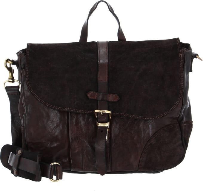 CAMPOMAGGI Leren Business tas Schoudertas Briefcase Moro Donkerbruin