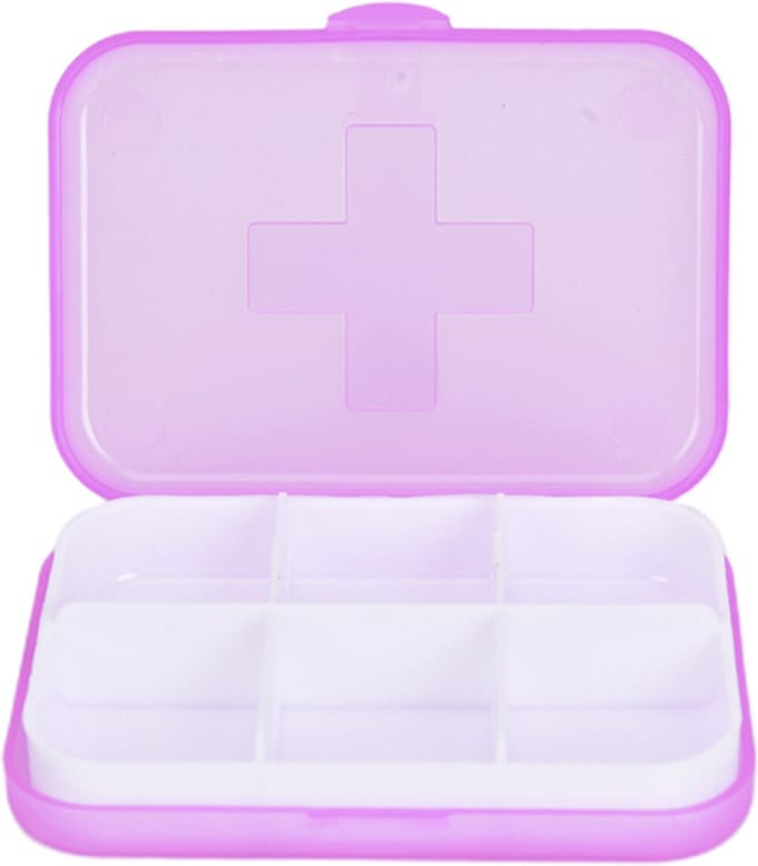 Cabantis Mini Pillendoosje 6 Vakjes - Mini-Pillen Organizer - Mini-Medicijn Doosje - 8,8x6,5x2cm -Roze