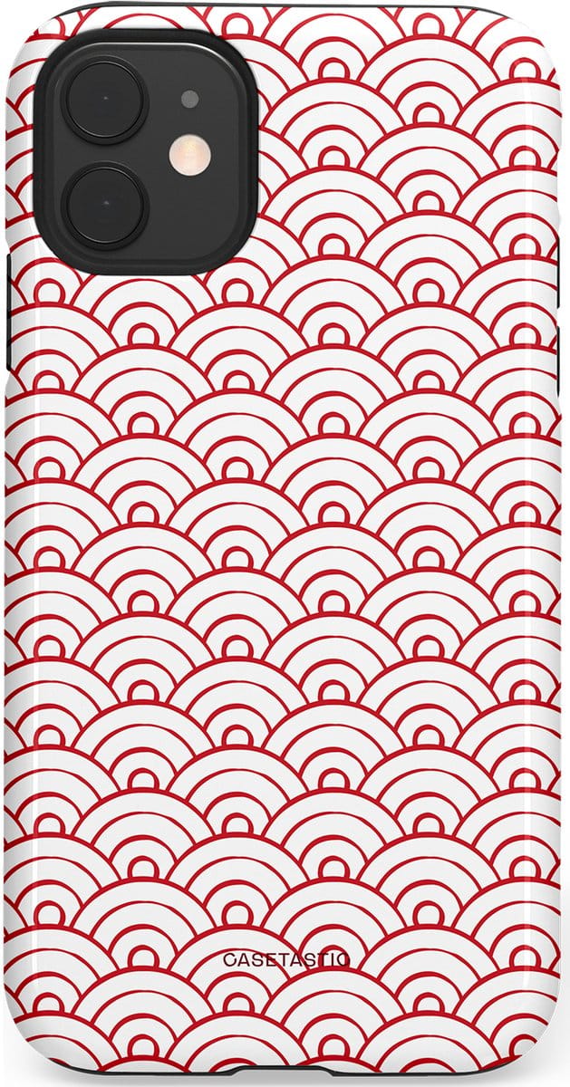 Casetastic hoesje geschikt voor Apple iPhone 11 - Dubbellaagse bescherming - Golfjes - Fashion Case - Wit Lichtroze Koraal Lichtgrijs