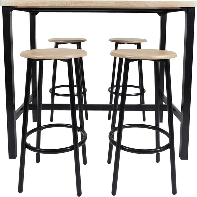Hoge Eettafel met 4 Barkrukken Set voor Kleine Ruimtes