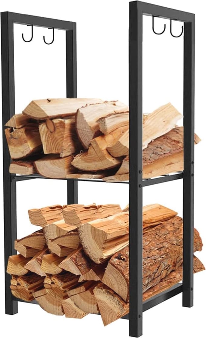 Outdoor Hout Log Rack voor Open Haard - Zwart