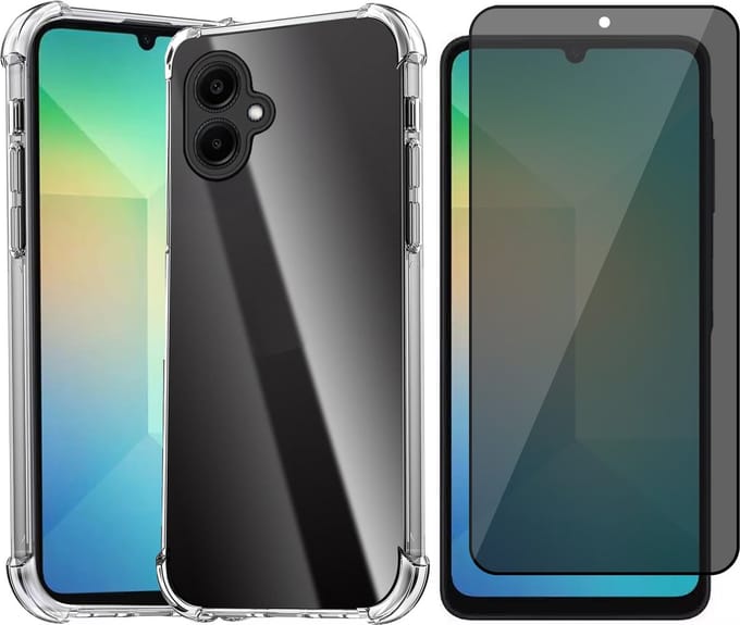 Hoesje geschikt voor Samsung Galaxy A06 - Privacy Screenprotector Volledig Dekkend Glas - Shockproof Transparant