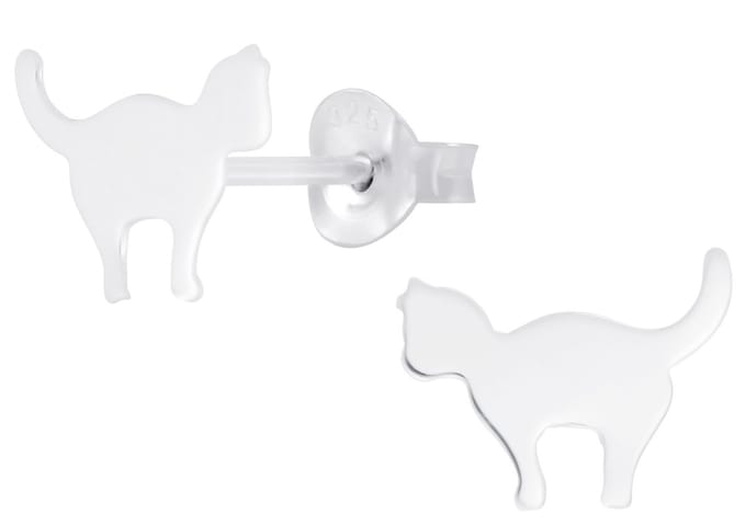 Joy|S - Zilveren kat poes oorbellen - 9 x 7 mm
