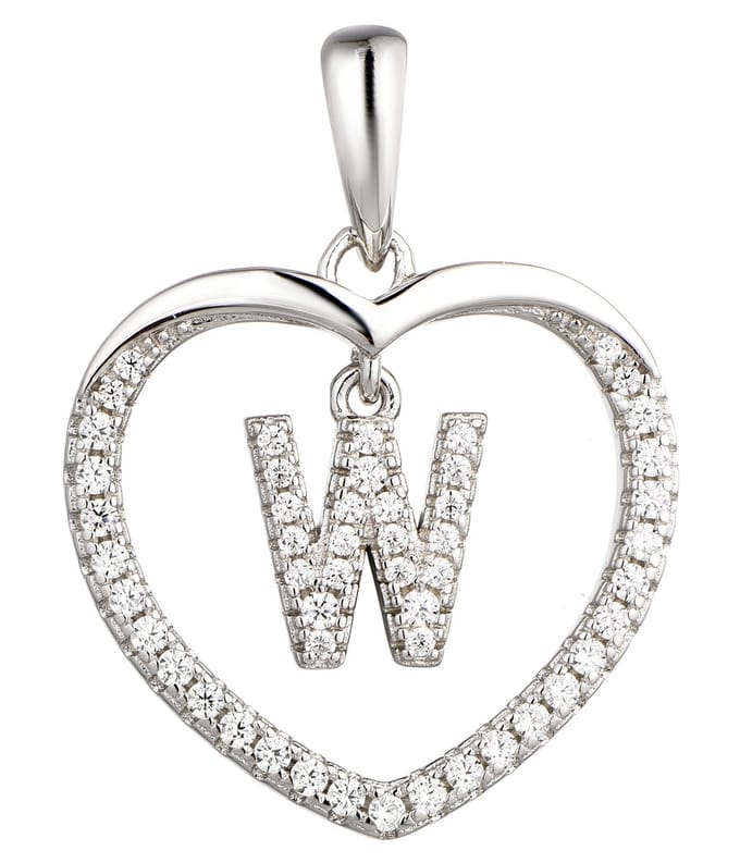 N3 Collecties 925 Hartje zilver Ketting met Hanger -Letter W