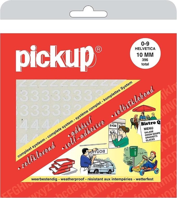 Pickup plakcijfers boekje Helvetica wit - 10 mm