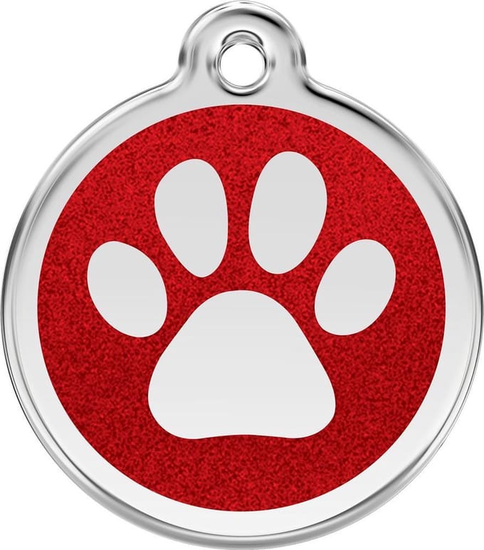 Red Dingo Hondenpenning 30 mm pootje glitter rood