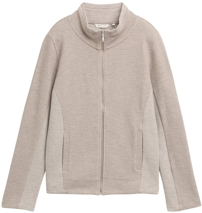 Tom Tailor - Sweatjack met opstaande kraag - Maat XL - soft taupe melange