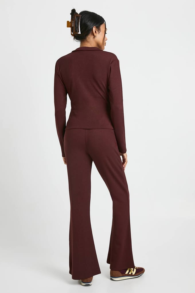 boohoo Dames Zwangerschaps Rib Wrap Top & Broek Co-Ord | Chocoladebruin | Maat: 36