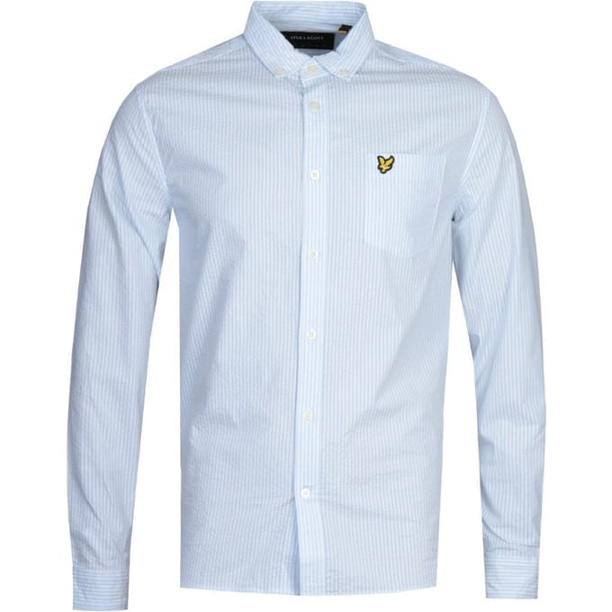 Lyle & Scott Seersucker Poolblauw overhemd met lange mouwen