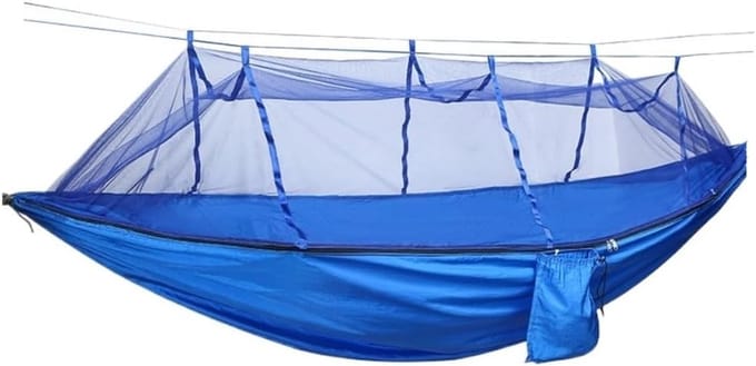 Kampeerhangmat - Nylon hangmat - Ontspannen buiten - Met muggennet - Single - Blauw