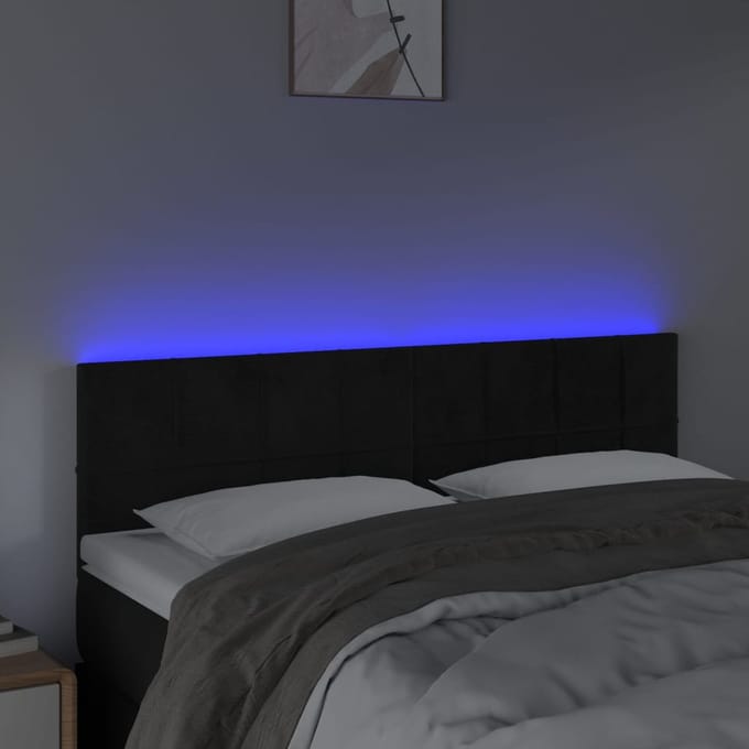 vidaXL - Hoofdbord - LED - 144x5x78/88 - cm - fluweel - zwart