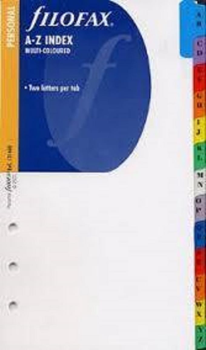 Filofax a- z indextabs à 2 letters per tab, formaat personal, kleur multi-coloured