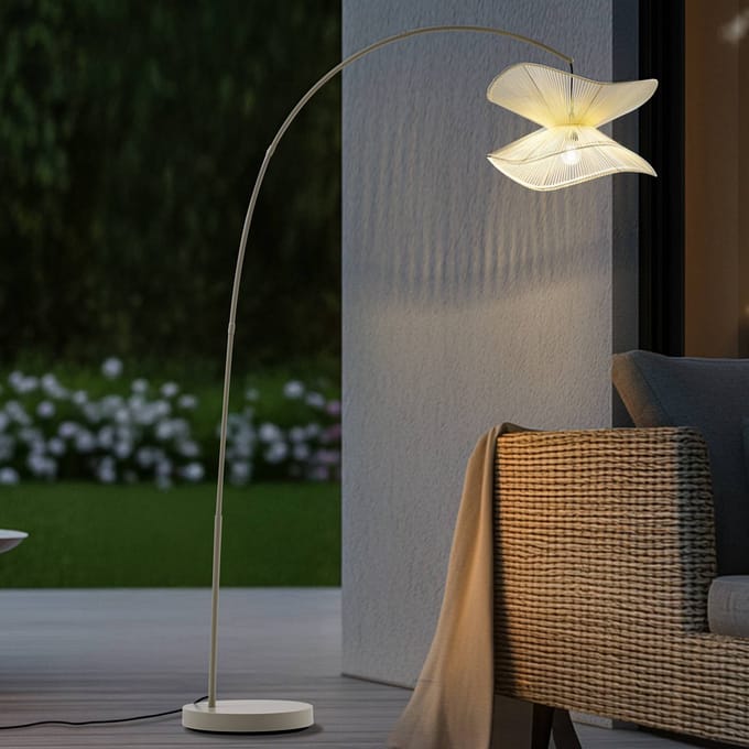Lindby buiten vloerlamp Valdorin, beige, 199 cm, IP44