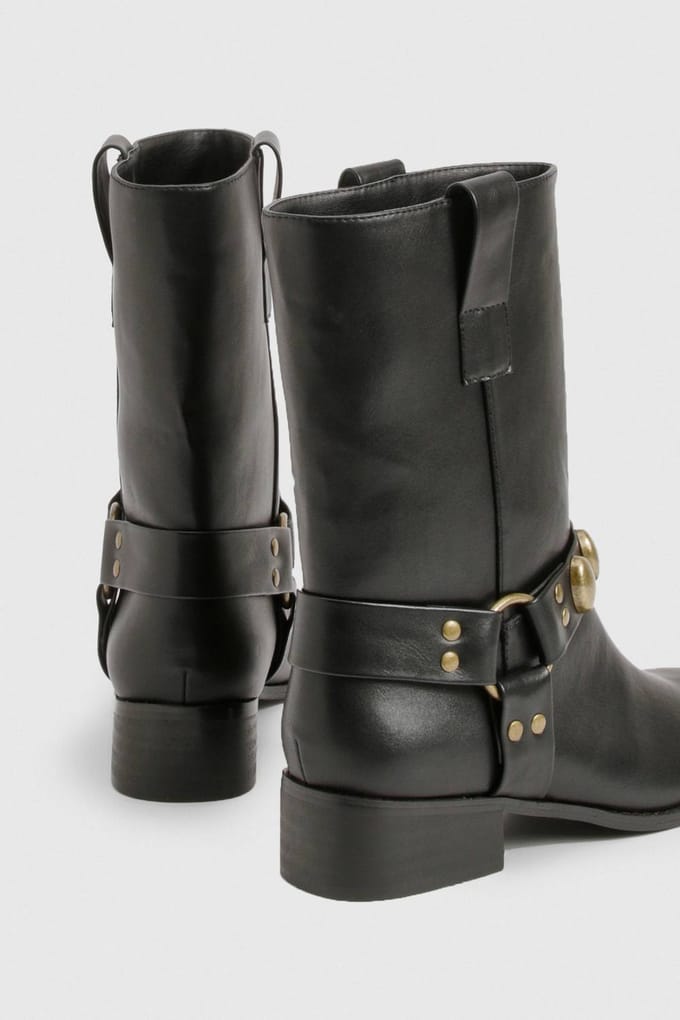 boohoo Dames Hardware harnasdetail Bikerlaarzen | Black | Maat: 3
