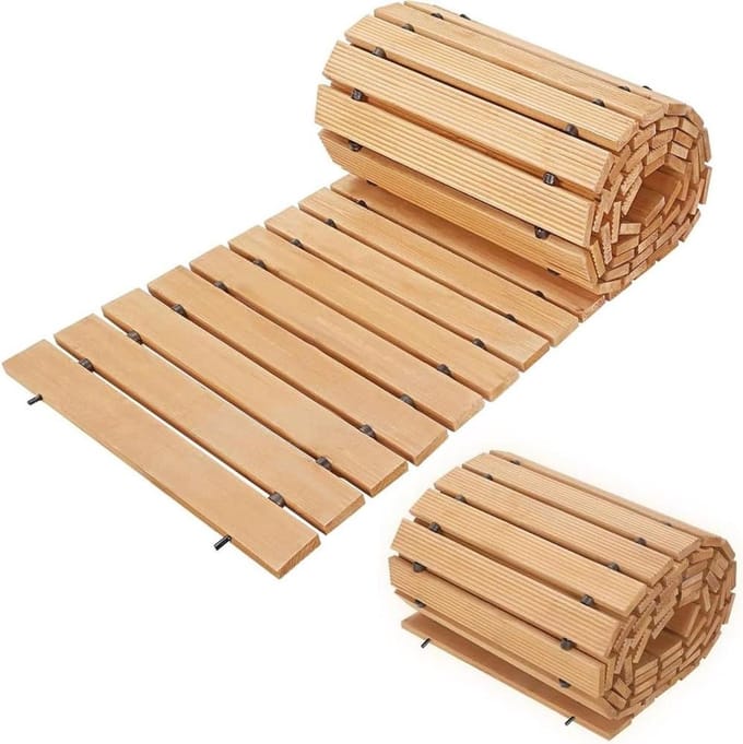 Houten Tuinpad - Loopbrug Pad - Buitenpad Aanleggen - Rolbaar Ontwerp - 4 Meter Lengte - Natuurlijk Hout