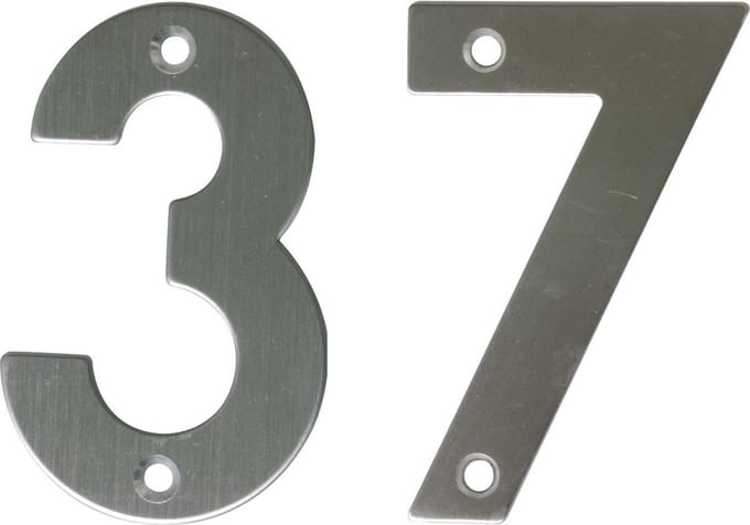 AMIG Huisnummer 37 - massief Inox RVS - 10cm - incl. bijpassende schroeven - zilver