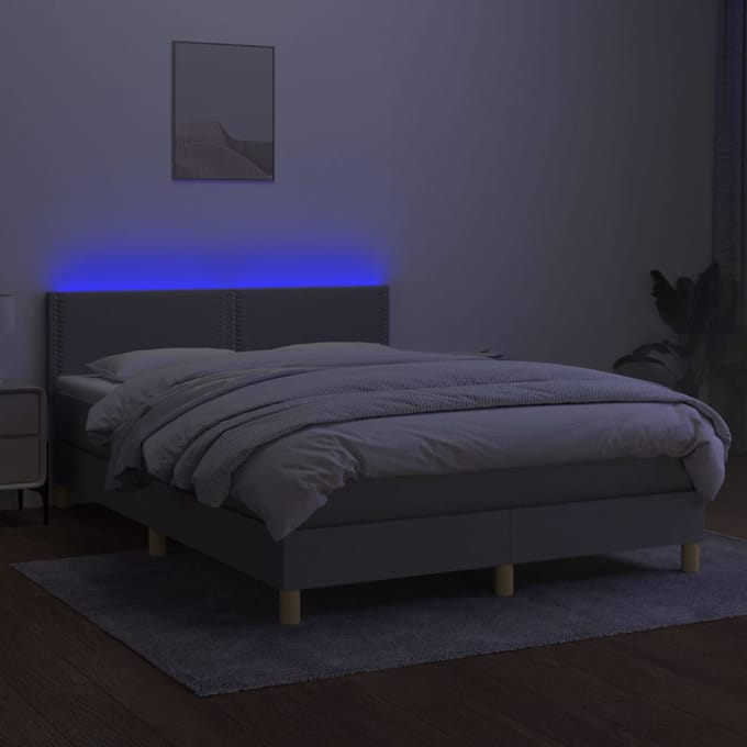 vidaXL - Boxspring - met - matras - en - LED - stof - lichtgrijs - 140x200 - cm
