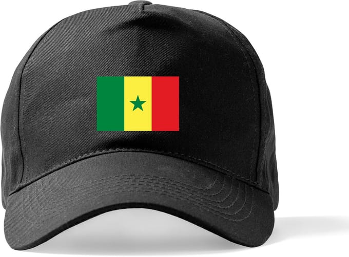 Zwarte Pet Beechfield met Wereldvlaggen, land Senegal klittenbandsluiting
