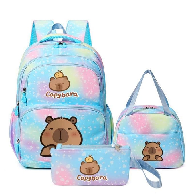 Cartable grande capacité avec bandoulière; set de trousse à crayons trois pièces pour étudiant