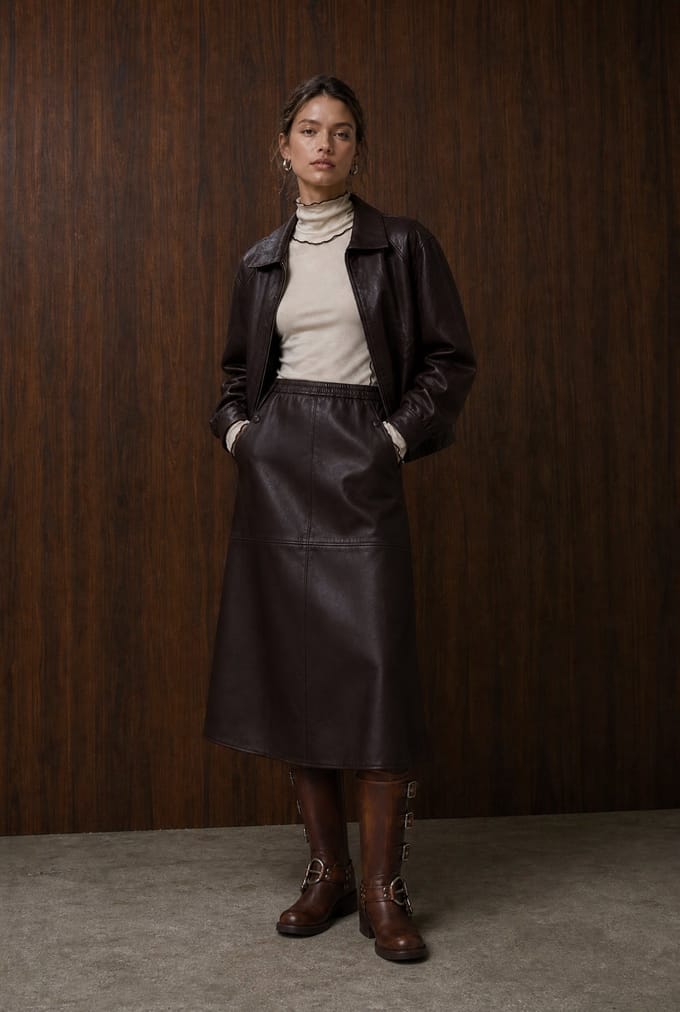 Elle eco leather skirt | Dark Brown - Dark Brown / M