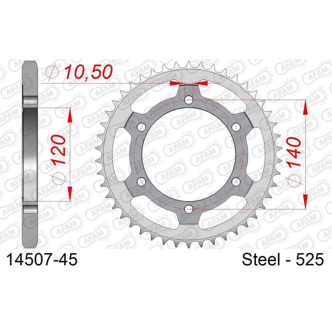 Stalen tandwiel Afam 525 45 dents