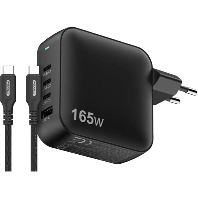Sitecom 165W GaN Power Delivery Oplader + Sitecom USB-C naar USB-C Kabel 2m