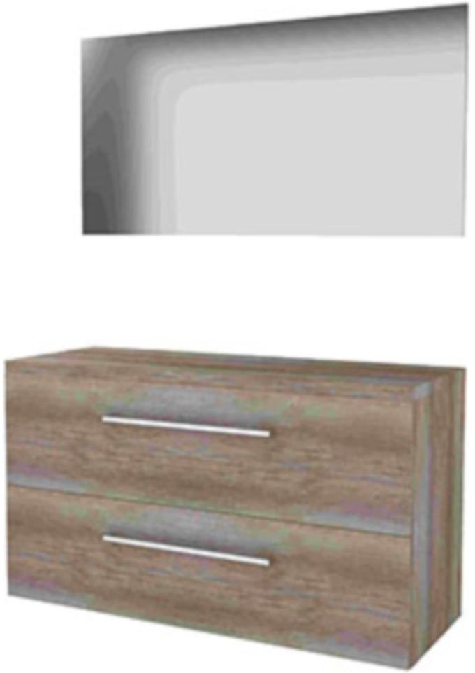 Basic-Line Basic 46 Badkamermeubelset - 120 x 46 cm - Met Grepen - 2 Lades - Wastafelblad - Spiegel - Scotch Oak